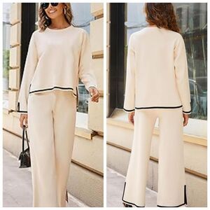 EsheSy Women's 2 Piece Outfits Sweater Sets Long Sleeve Knit Pullover Tops Wide
